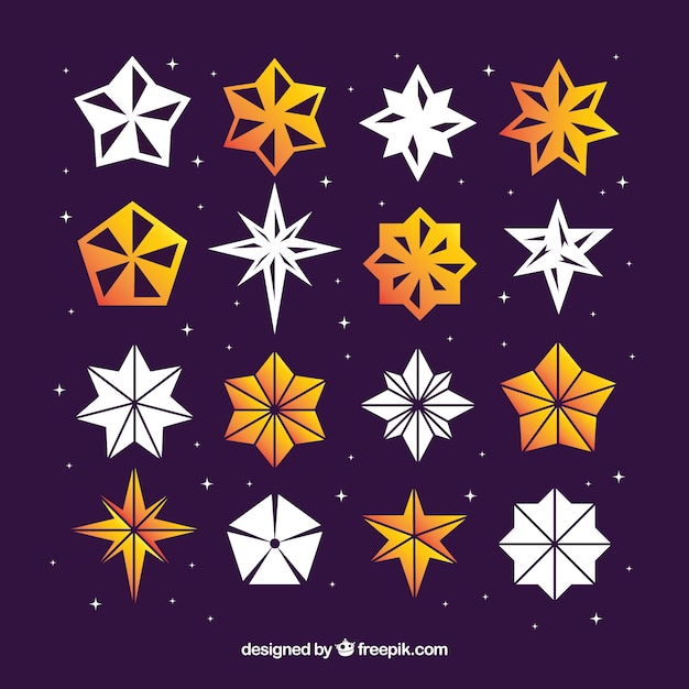 White and orange stars in origami style