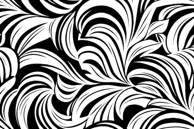 White organic lines seamless pattern on black background