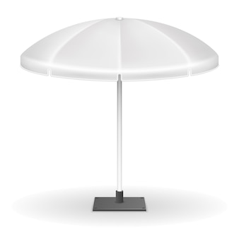 White outdoor tent, parasol stand isolated. umbrella for protection from sun,