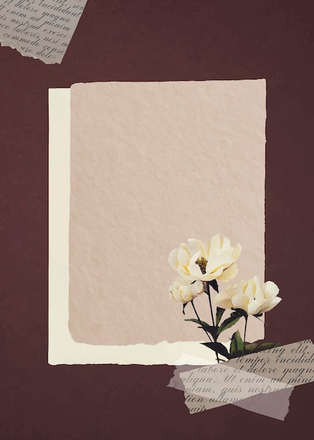 White peonies on paper textured background vector