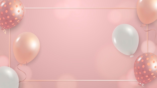 White and pink balloons frame design vector