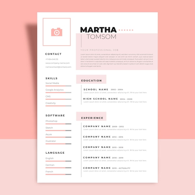 White and pink curriculum vitae template