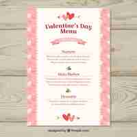 Free vector white and pink restaurant menu for valentines day