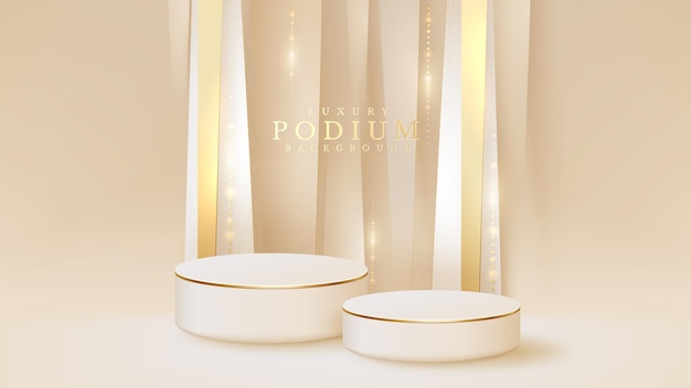 White podium display product and sparkle golden line scene, realistic 3d luxury style background, vector illustration for promoting sales and marketing.