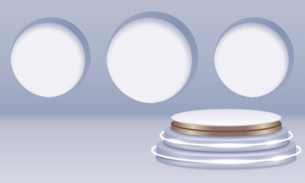 Free vector white podium on grey room with white circles