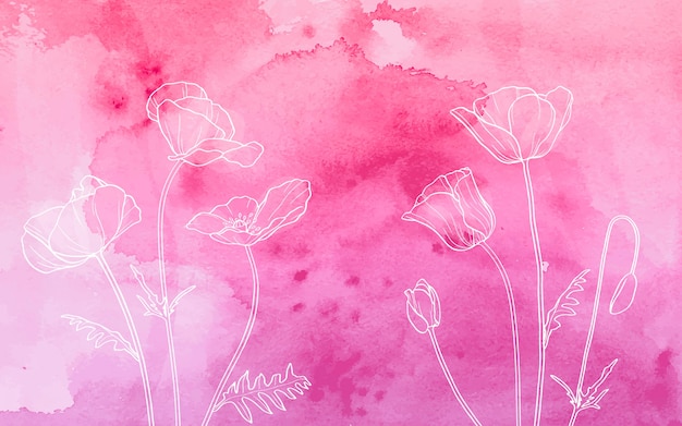 White poppies on watercolor background