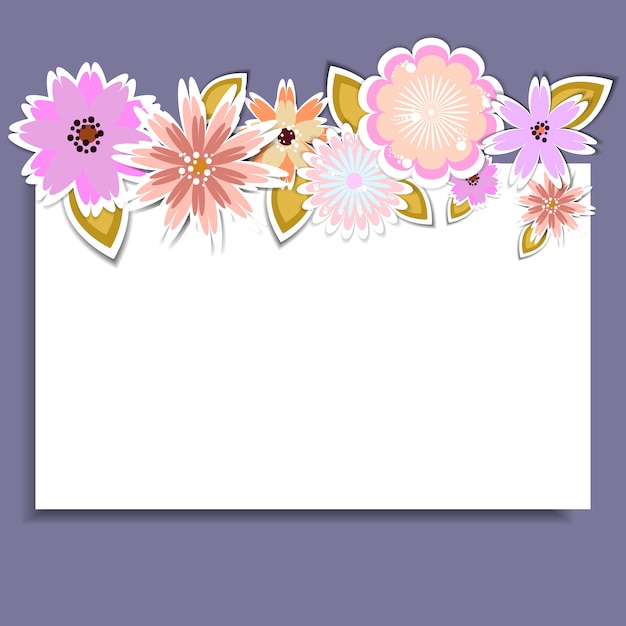 Scheda bianca e viola con fiori