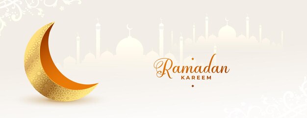 Белый баннер рамадан карим с золотой луной в 3d