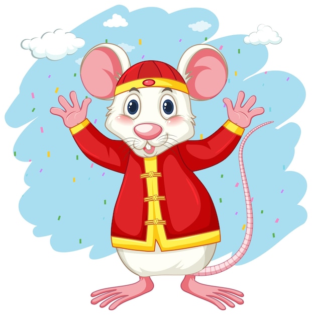 Белая крыса в красном китайском костюме