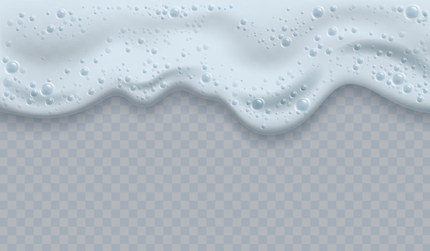 Белая реалистичная концепция пены с маленькими пузырьками сверху и прозрачной фоновой векторной иллюстрацией