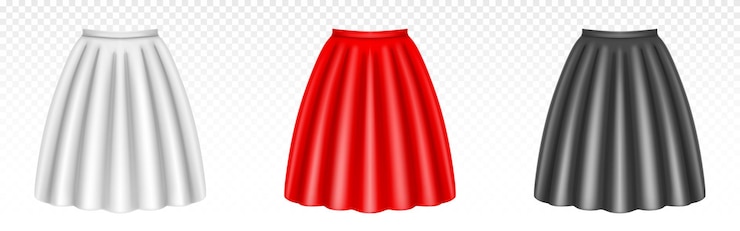 Free Vector white, red and black women skirts with foldes isolated on transparent