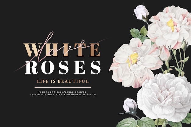 白いバラの心に強く訴えるカードデザイン 無料ベクター