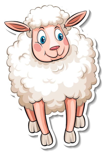 Vettore gratuito adesivo cartone animato animali da fattoria pecore bianche