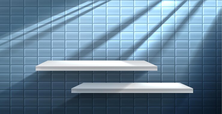 Free Vector white shelf on blue tile wall with shadow