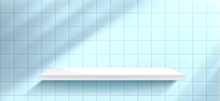 Free Vector white shelf on blue tile wall with shadow