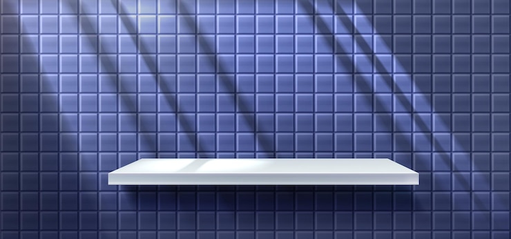 Free Vector white shelf on blue tile wall with shadow
