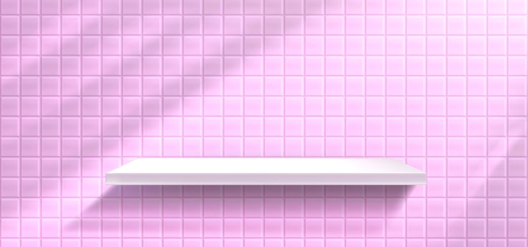 Free Vector white shelf on pink tiled wall background