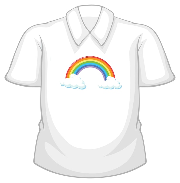 A white shirt with rainbow pattern on white background