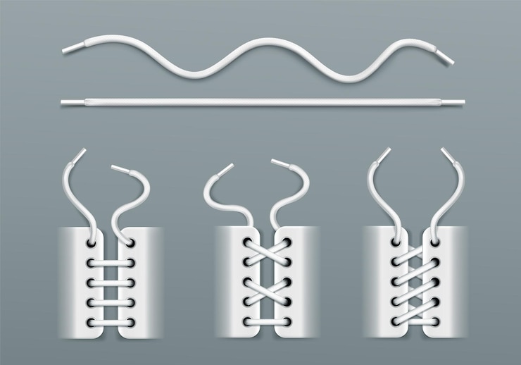 Free Vector white shoelaces, lacing by ropes in sneakers different ways.