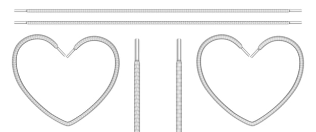 白い靴ひも、ラインとハートの形の靴ロープ。