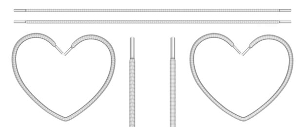 흰색 신발 끈, 라인 및 심장 모양의 신발 로프.