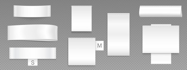 Бесплатное векторное изображение Белая этикетка для ткани из хлопка, значок ткани, иконка изолированного дизайна реалистичная инструкция по стирке и уходу текст пустой макет шаблона 3d прямоугольный шитый материал набор для информационной иллюстрации