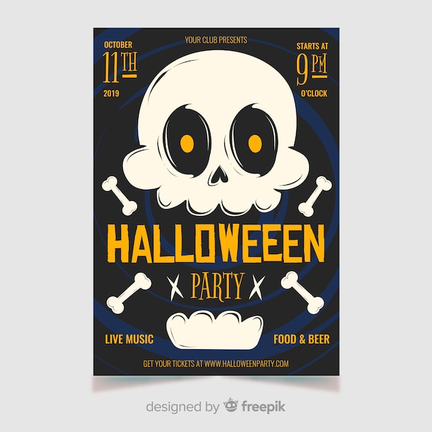 White skull with halloween party poster