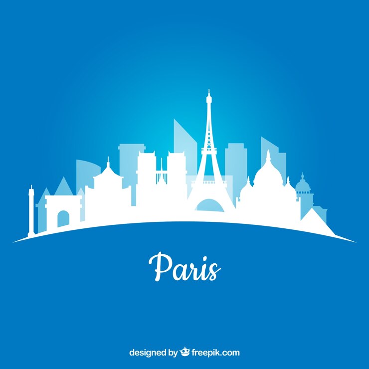 Free Vector white skyline of paris on blue background