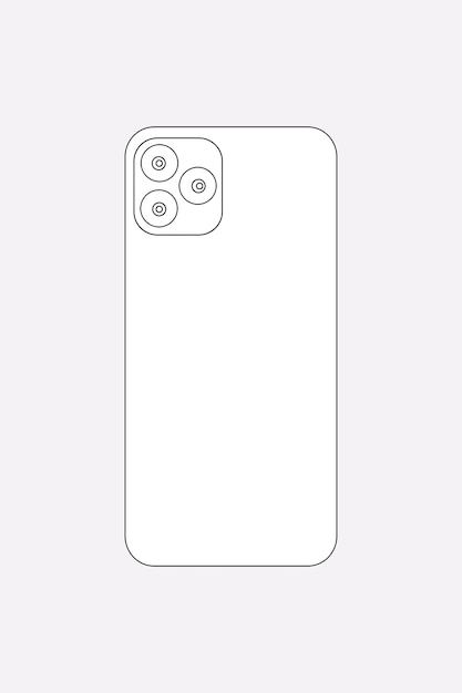 Белый контур смартфона, 3 задние камеры, векторная иллюстрация