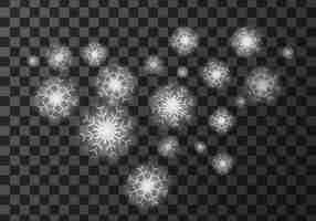 Free vector white snow flakes on transparent