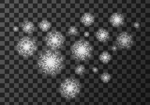 White Snow Flakes On Transparent Free Vector