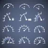 Vettore gratuito icona dell'interfaccia del tachimetro bianco con quadranti che mostrano il livello di olio combustibile e illustrazione di vettore di velocità