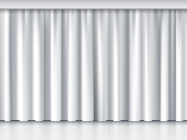 White stage curtain. Performance and event, ceremony and show, vector illustration