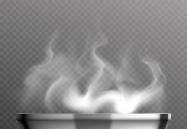 Free vector white steam over pan realistic design concept on transparent background