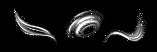 Free vector white swirls set isolated on black background