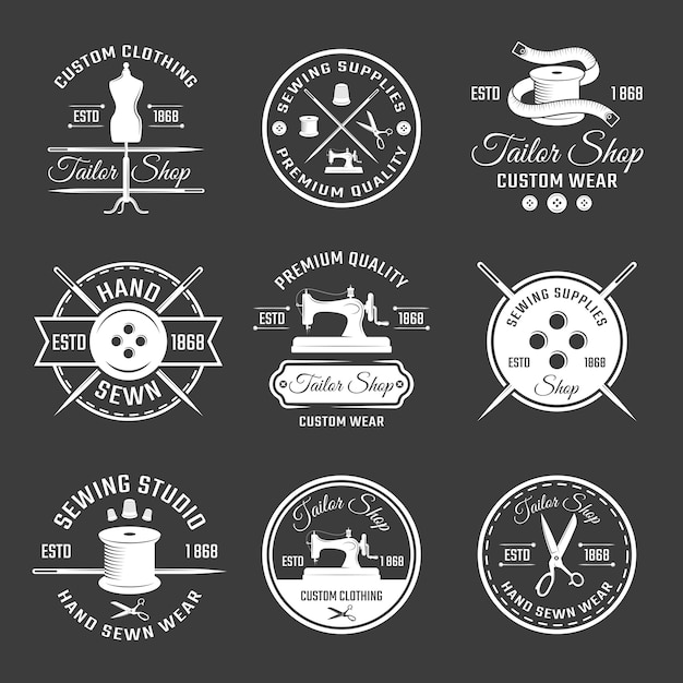 Free vector white tailor emblem set