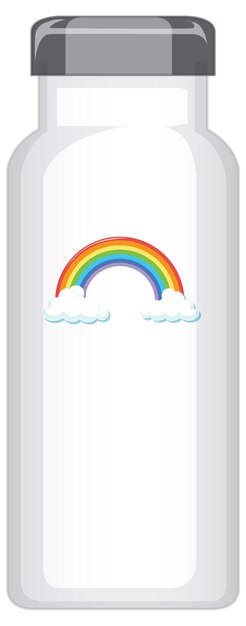 A white thermo bottle with rainbow pattern