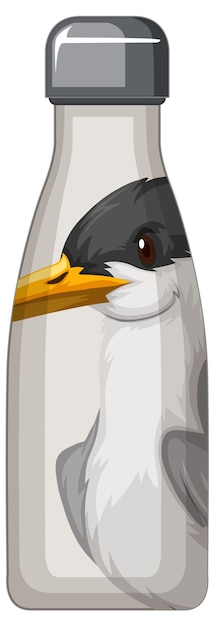 A white thermos bottle with bird pattern