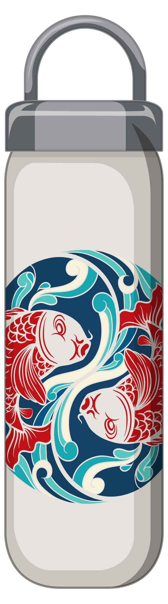 Free Vector a white thermos bottle with koi carp pattern
