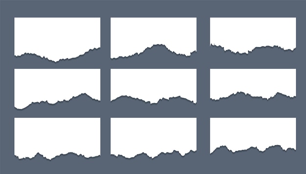 Белый разорванный лист бумаги в полоску набор из девяти