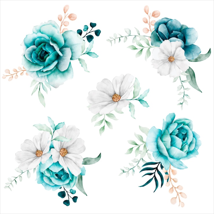 無料Vector 白いトスカの花の花束アレンジメント水彩イラスト