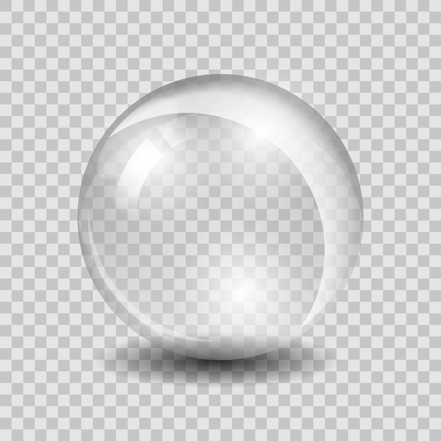 Белый прозрачный стеклянный шар или шар, блестящий пузырь глянцевый