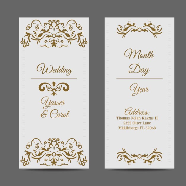 White wedding card with golden elements