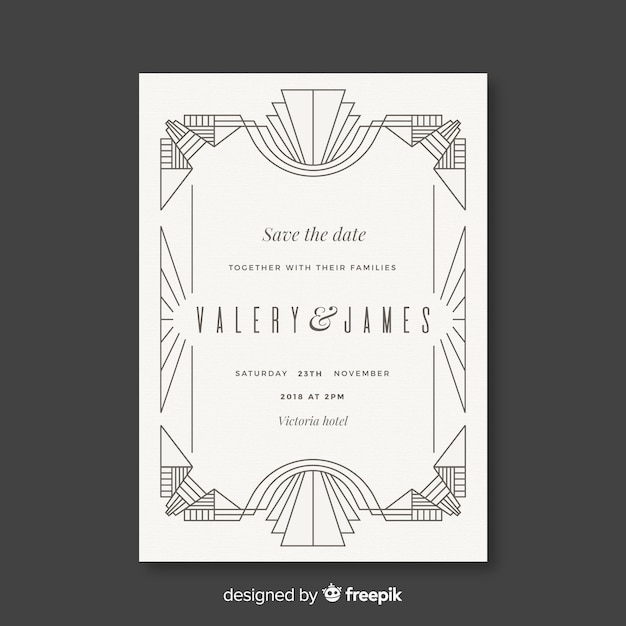 Free vector white wedding template in art deco style