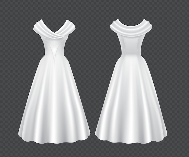 긴 치마와 하얀 웨딩 여자 드레스