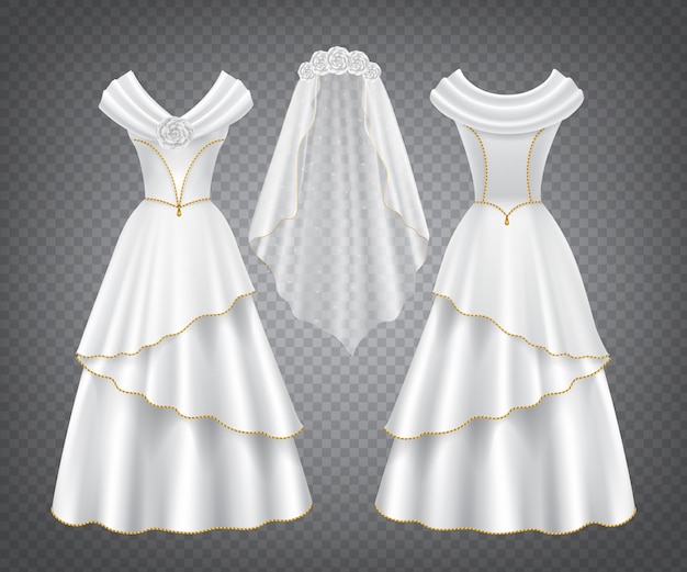 Free vector white wedding woman dress with tulle veil