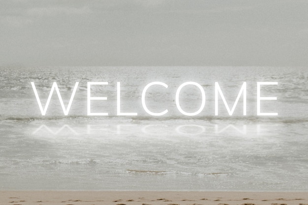 White welcome neon word vector typography