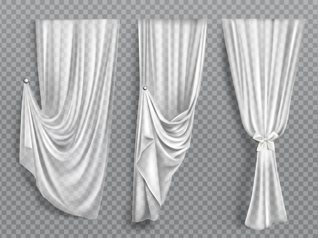 透明な背景に白い窓のカーテン