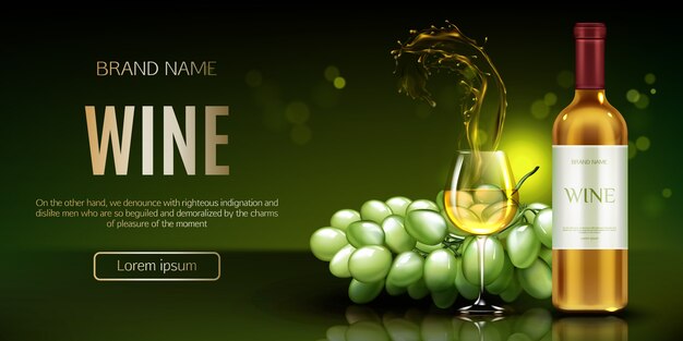 White wine bottle and glass banner