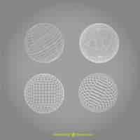 Free vector white wireframe spheres